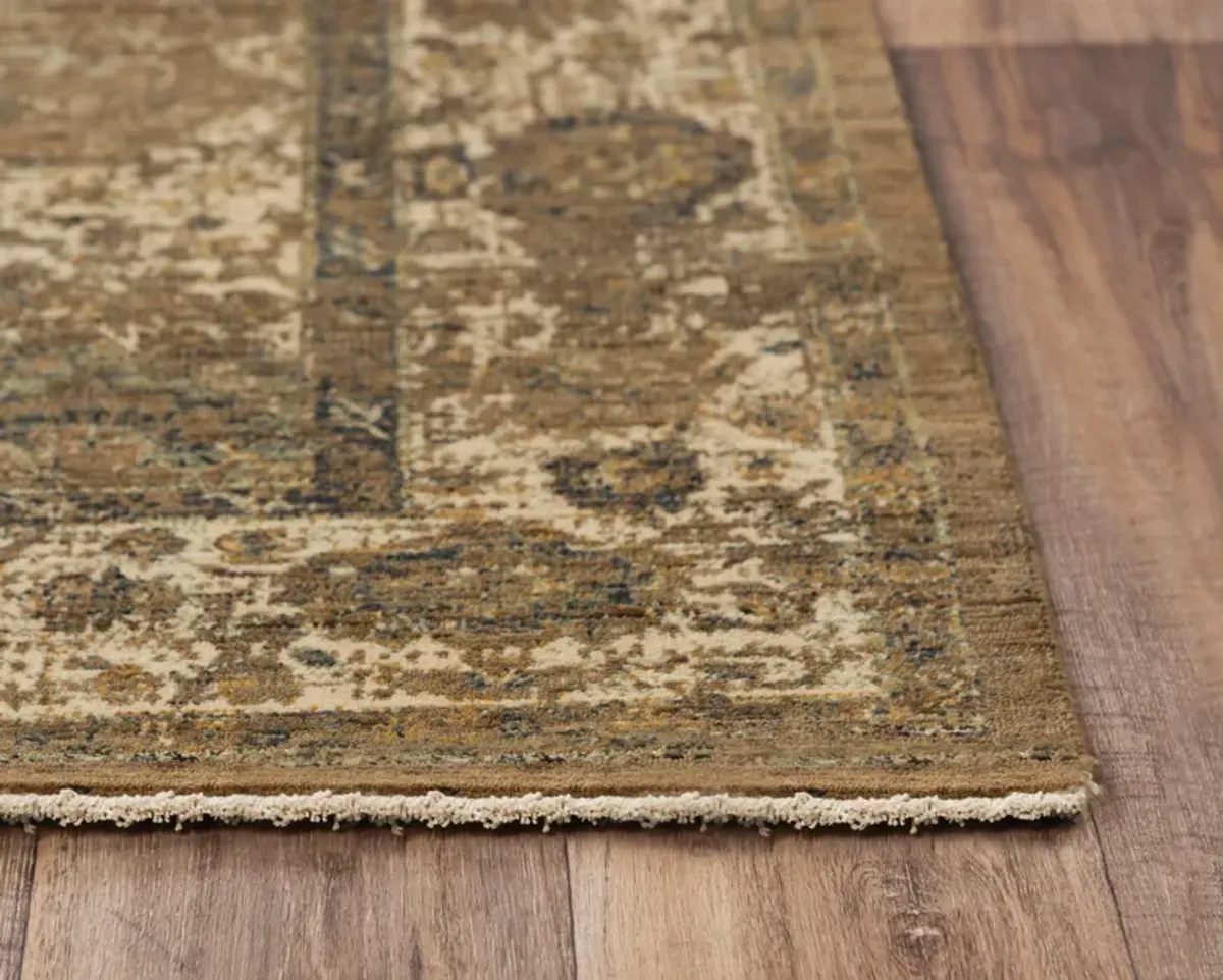 Platinum Brown/Beige Distressed Classical Proprietary Wool 2' x 3'  Rectangle Rug