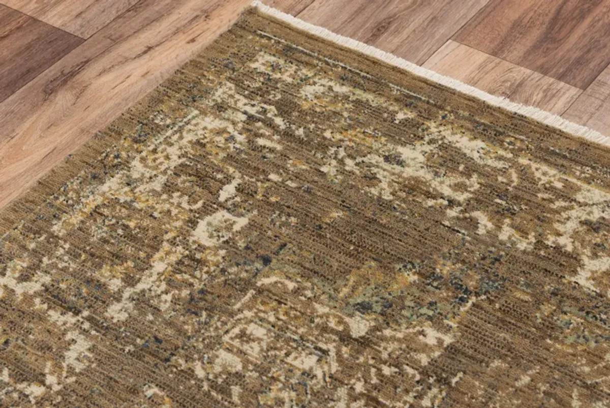 Platinum Brown/Beige Distressed Classical Proprietary Wool 2' x 3'  Rectangle Rug