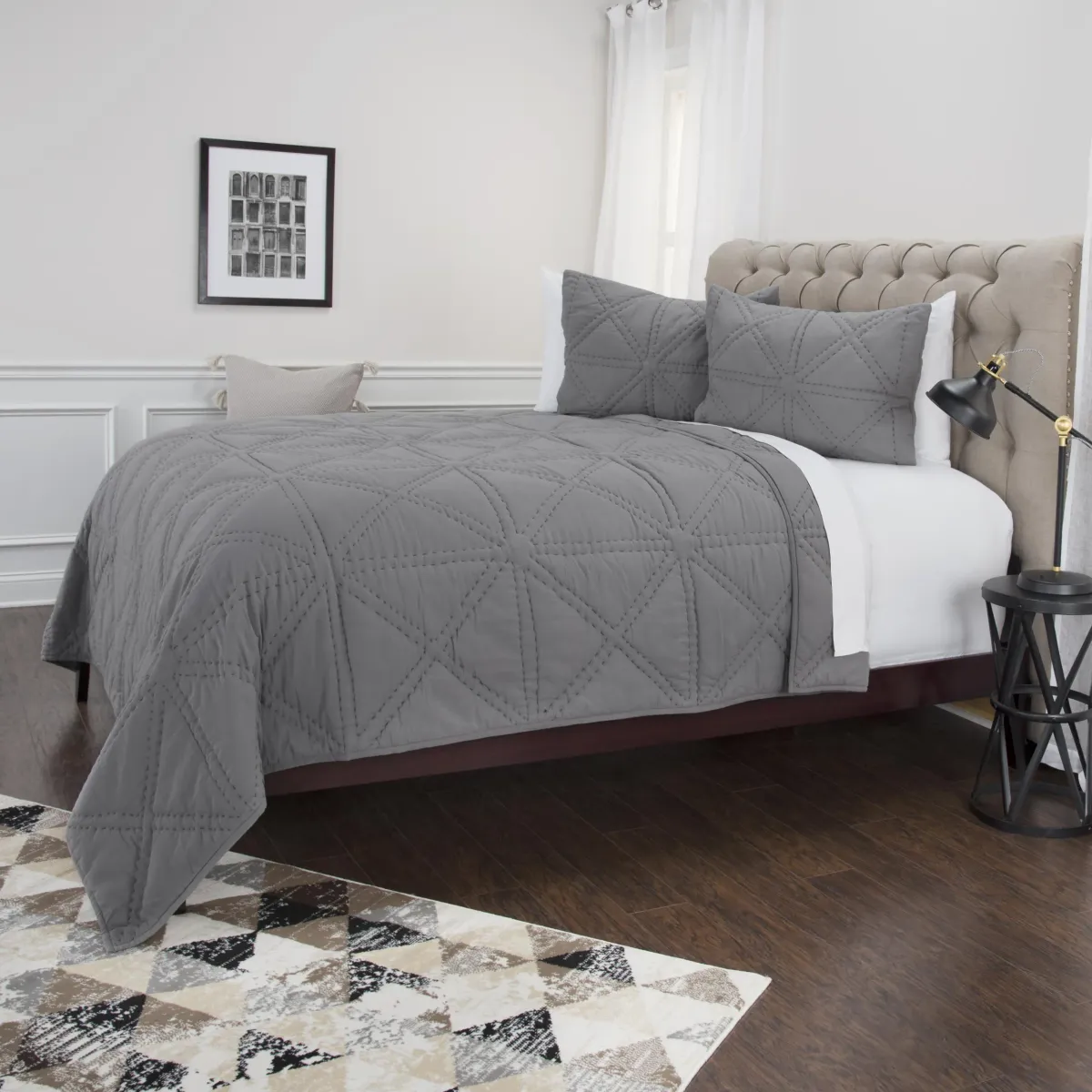 Maddux Place- Simpson Grey King Solid Gray  Quilt -  Set of 3