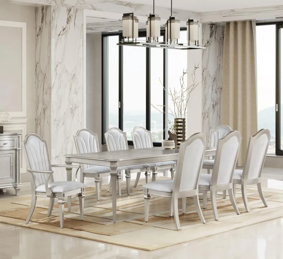 Evangeline 9-piece Dining Table Set with Extension Leaf Ivory and Silver Oak