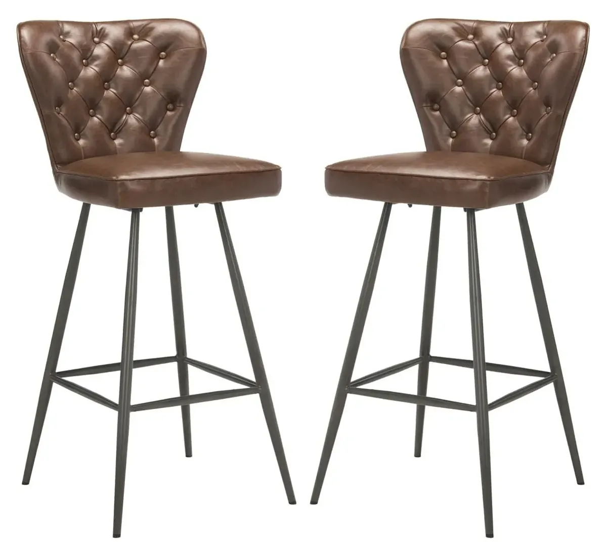 ASTER 30"H MID CENTURY MODERN LEATHER TUFTED BAR STOOL  - Set of 2