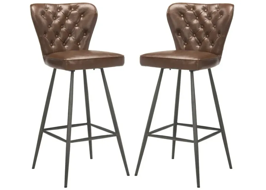 ASTER 30"H MID CENTURY MODERN LEATHER TUFTED BAR STOOL  - Set of 2