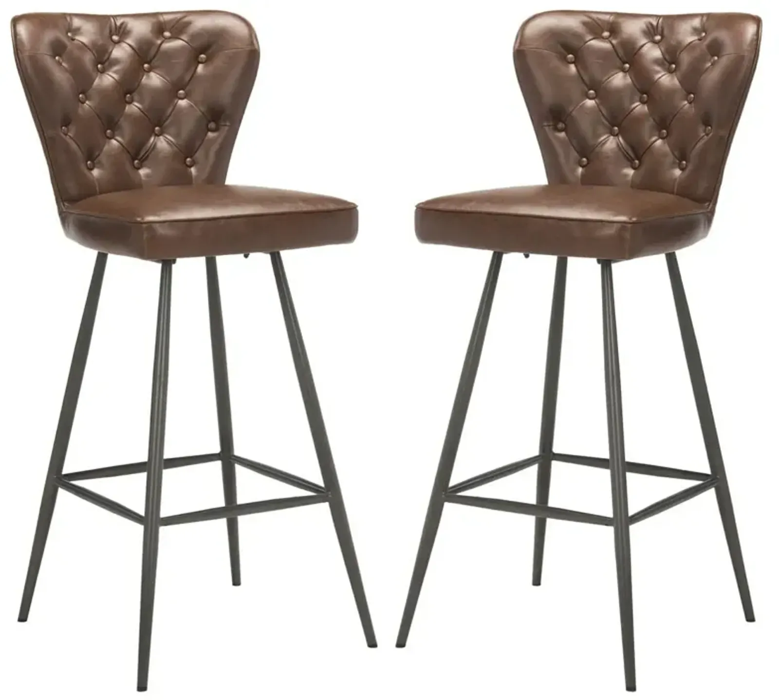 ASTER 30"H MID CENTURY MODERN LEATHER TUFTED BAR STOOL  - Set of 2