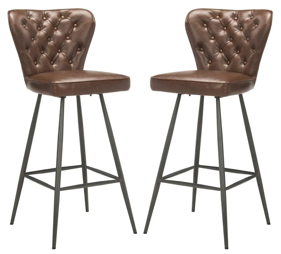 ASTER 30"H MID CENTURY MODERN LEATHER TUFTED BAR STOOL  - Set of 2