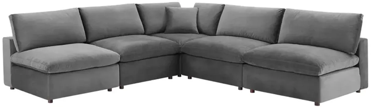 Commix Down Filled Overstuffed Performance Velvet 5-Piece Sectional Sofa