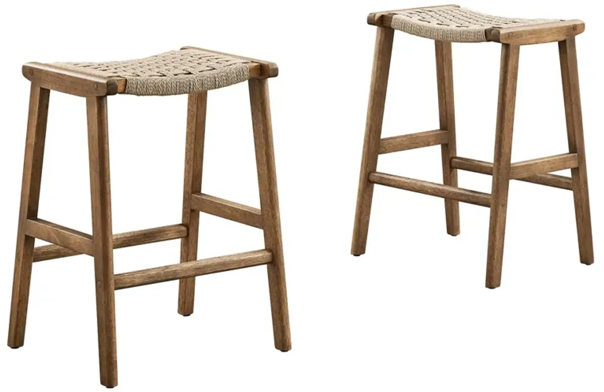 Saoirse Woven Rope Wood Counter Stool - Set of 2