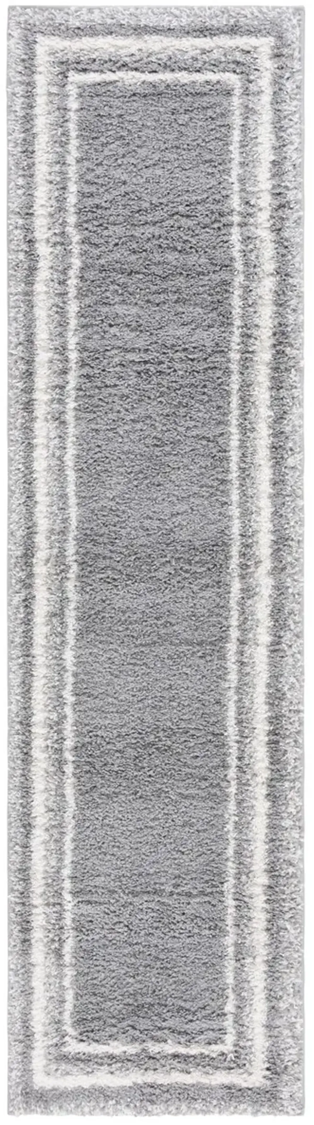 BORDER & STRIPE SHAG 251 Grey 2'-2' X 8' Runner Rug