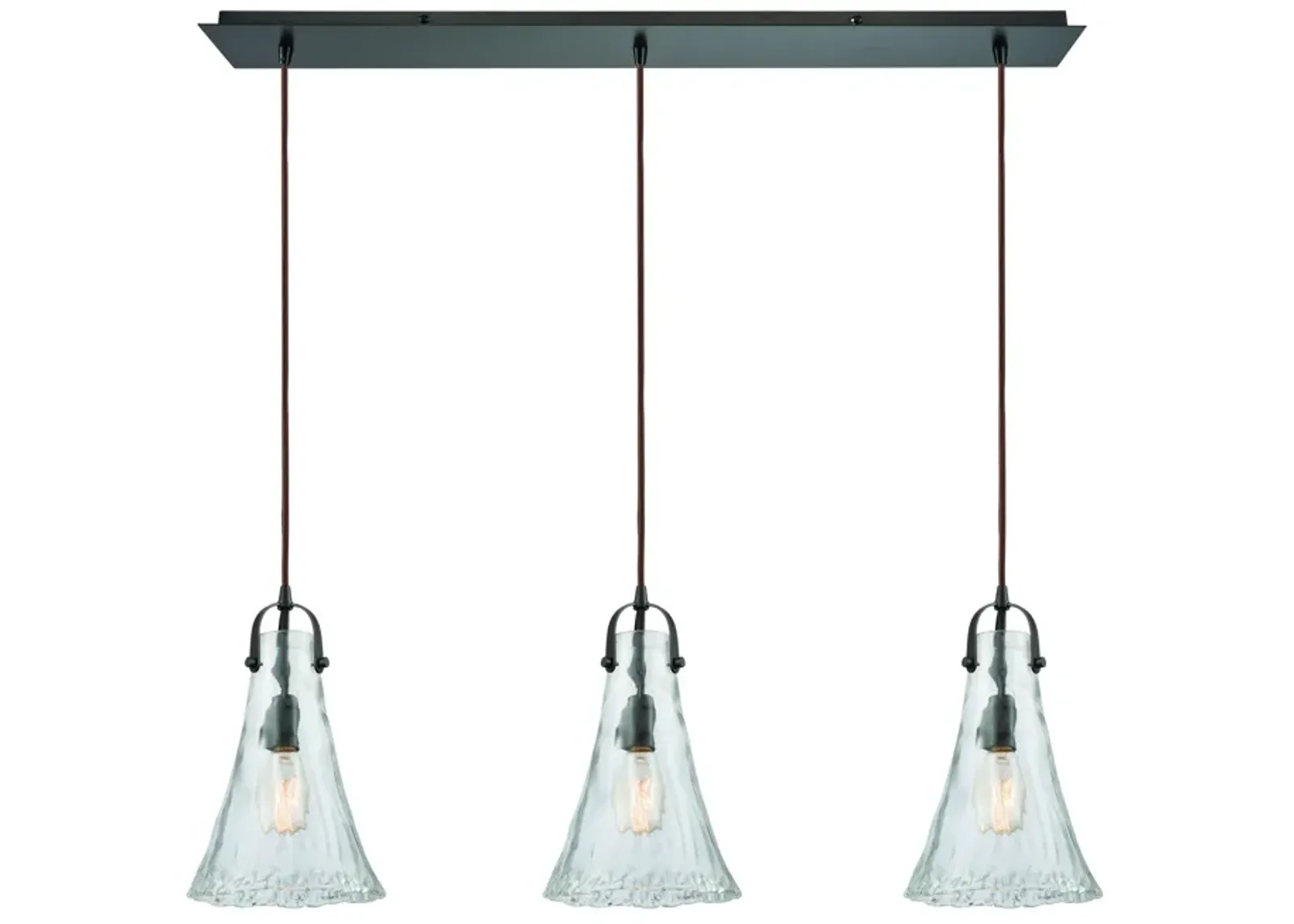 Hand Formed Glass 36" Wide 3-Light Mini Pendant - Oil Rubbed Bronze