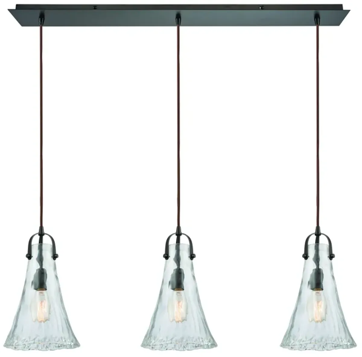 Hand Formed Glass 36" Wide 3-Light Mini Pendant - Oil Rubbed Bronze