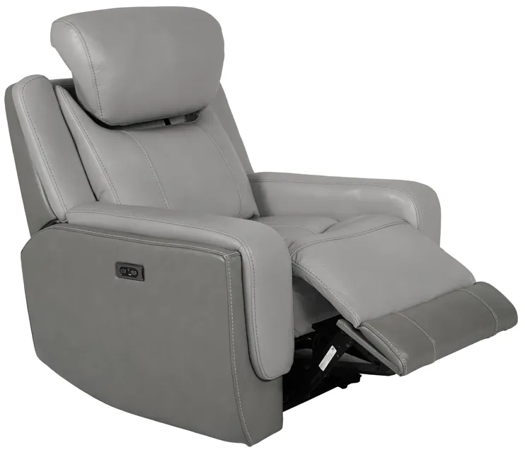 Rosalyn Zero Gravity Power Recliner in Silver and Gray Leather with Power Headrest