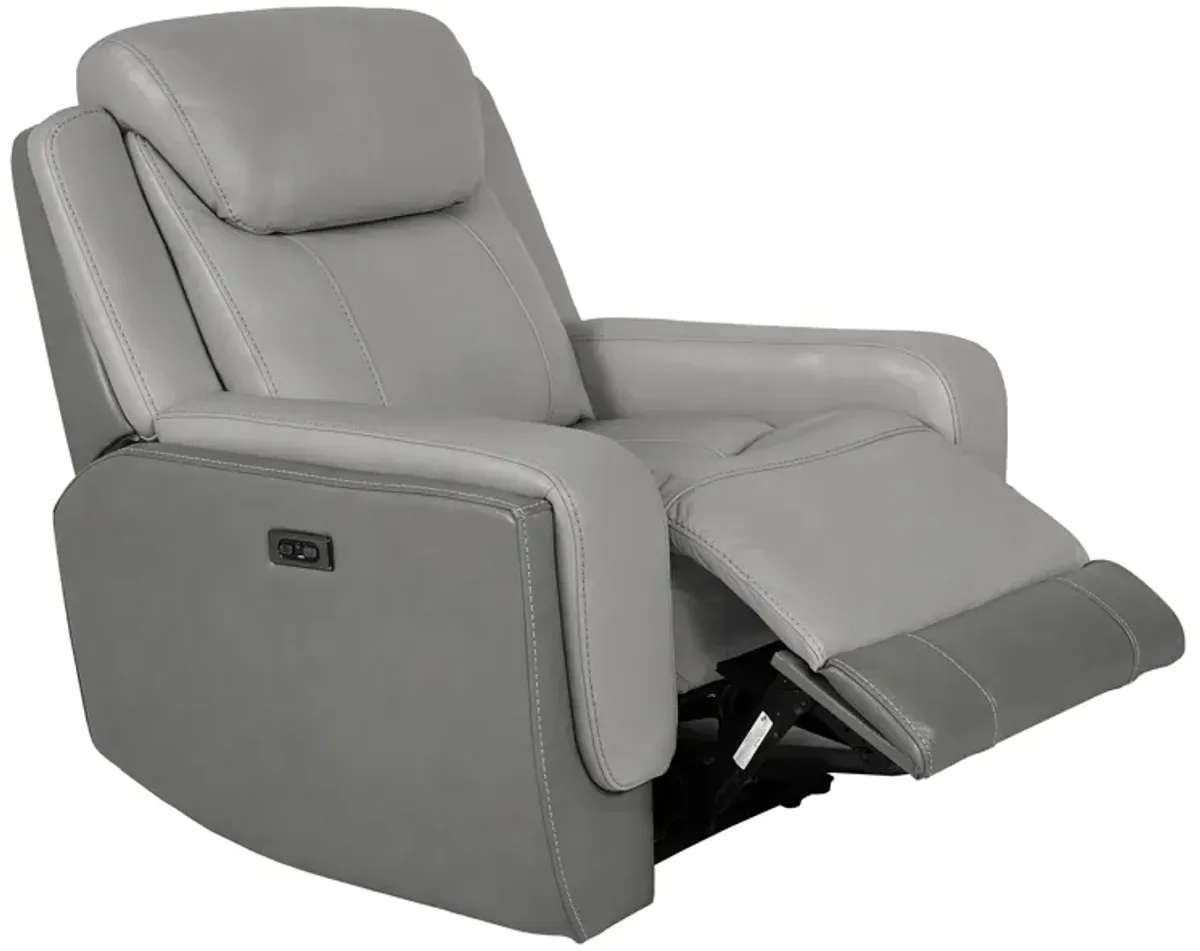 Rosalyn Zero Gravity Power Recliner in Silver and Gray Leather with Power Headrest