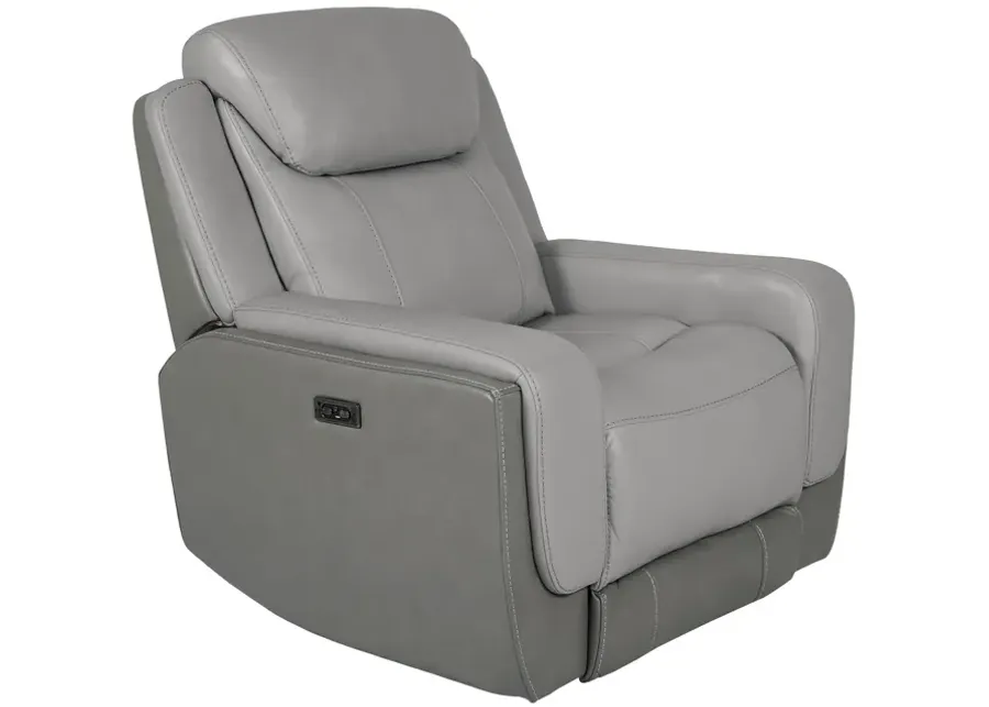 Rosalyn Zero Gravity Power Recliner in Silver and Gray Leather with Power Headrest