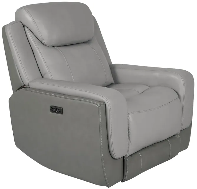 Rosalyn Zero Gravity Power Recliner in Silver and Gray Leather with Power Headrest