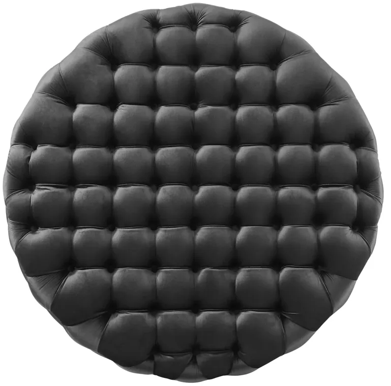 Amour Tufted Button Large Round Performance Velvet Ottoman