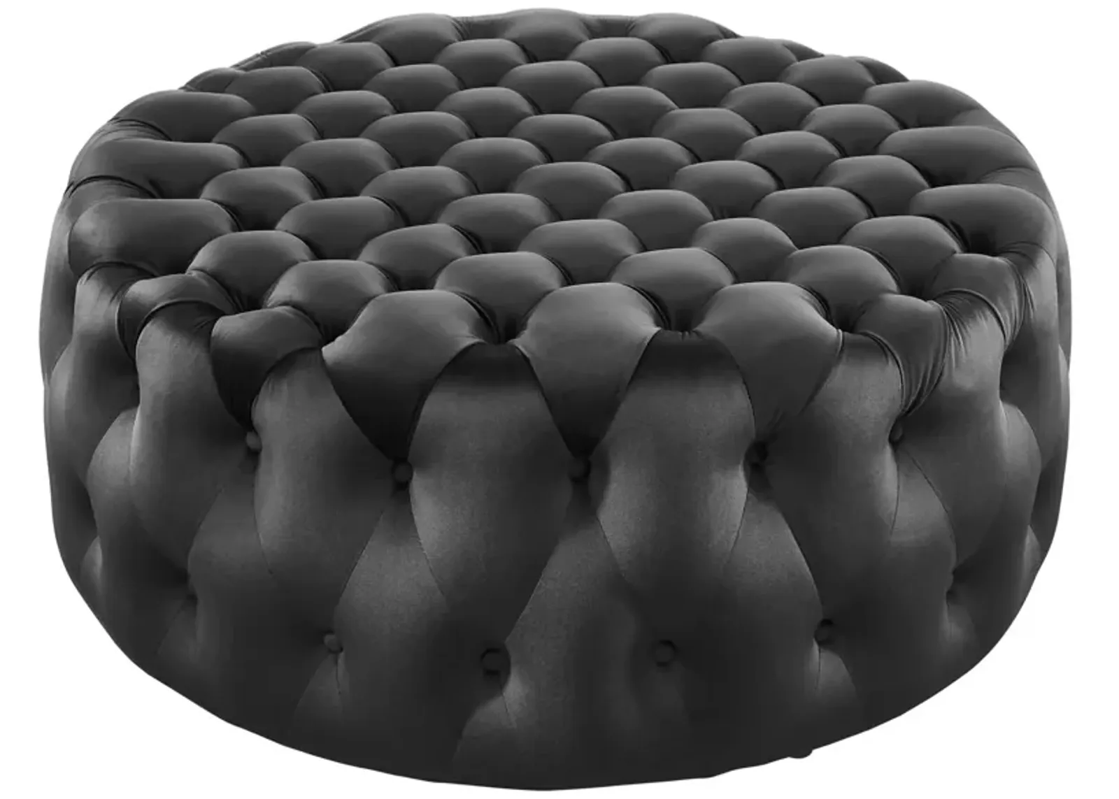 Amour Tufted Button Large Round Performance Velvet Ottoman