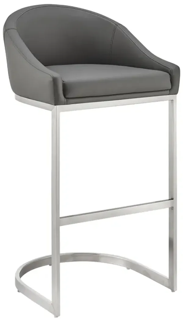Katherine 26" Counter Stool in Brushed Stainless Steel with Gray Faux Leather