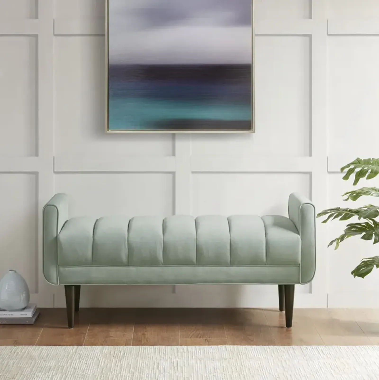 Madison Park Linea Seafoam Upholstered Modern Accent Bench