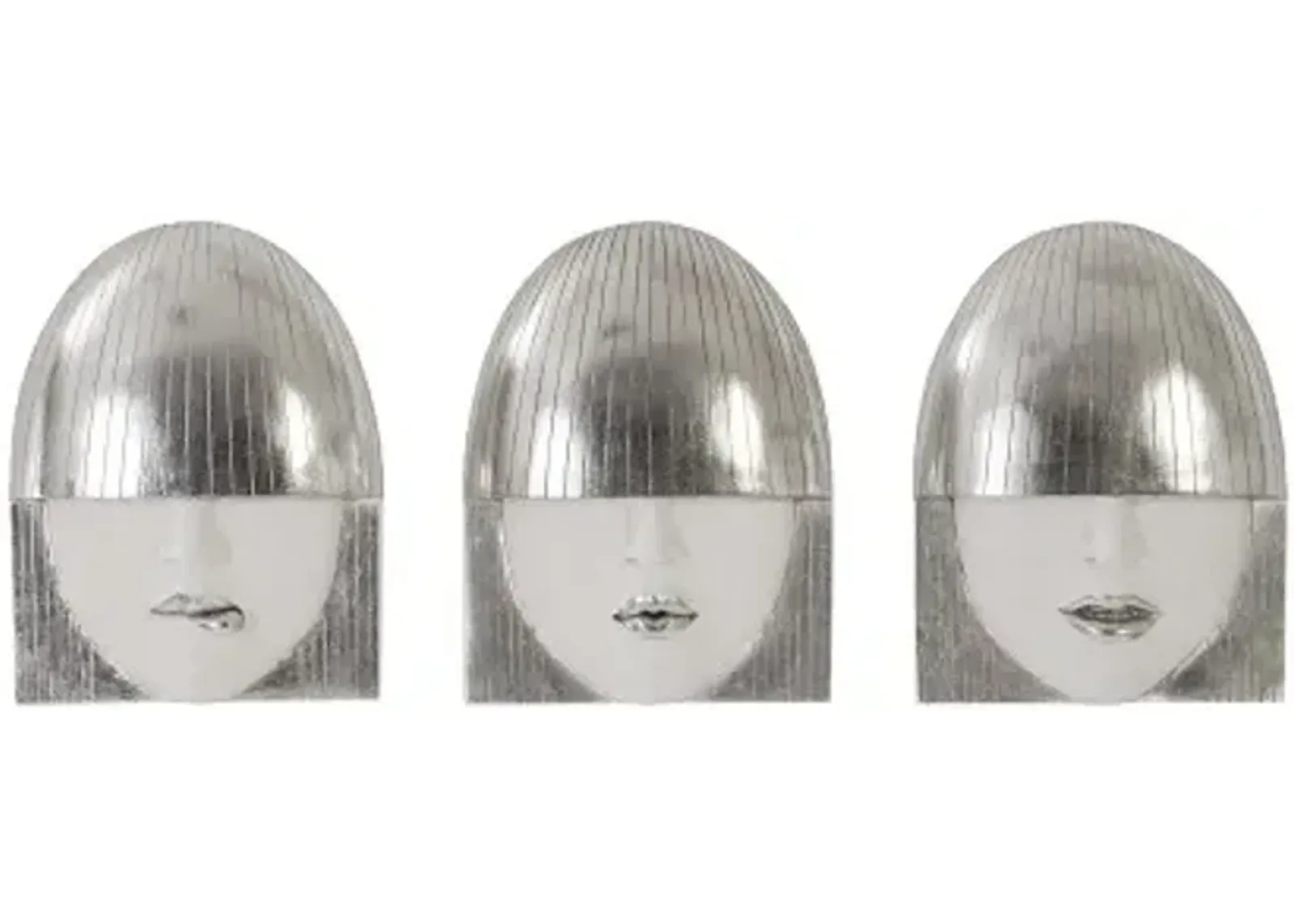 fashion faces wall art, small, white and silver leaf, set of 3