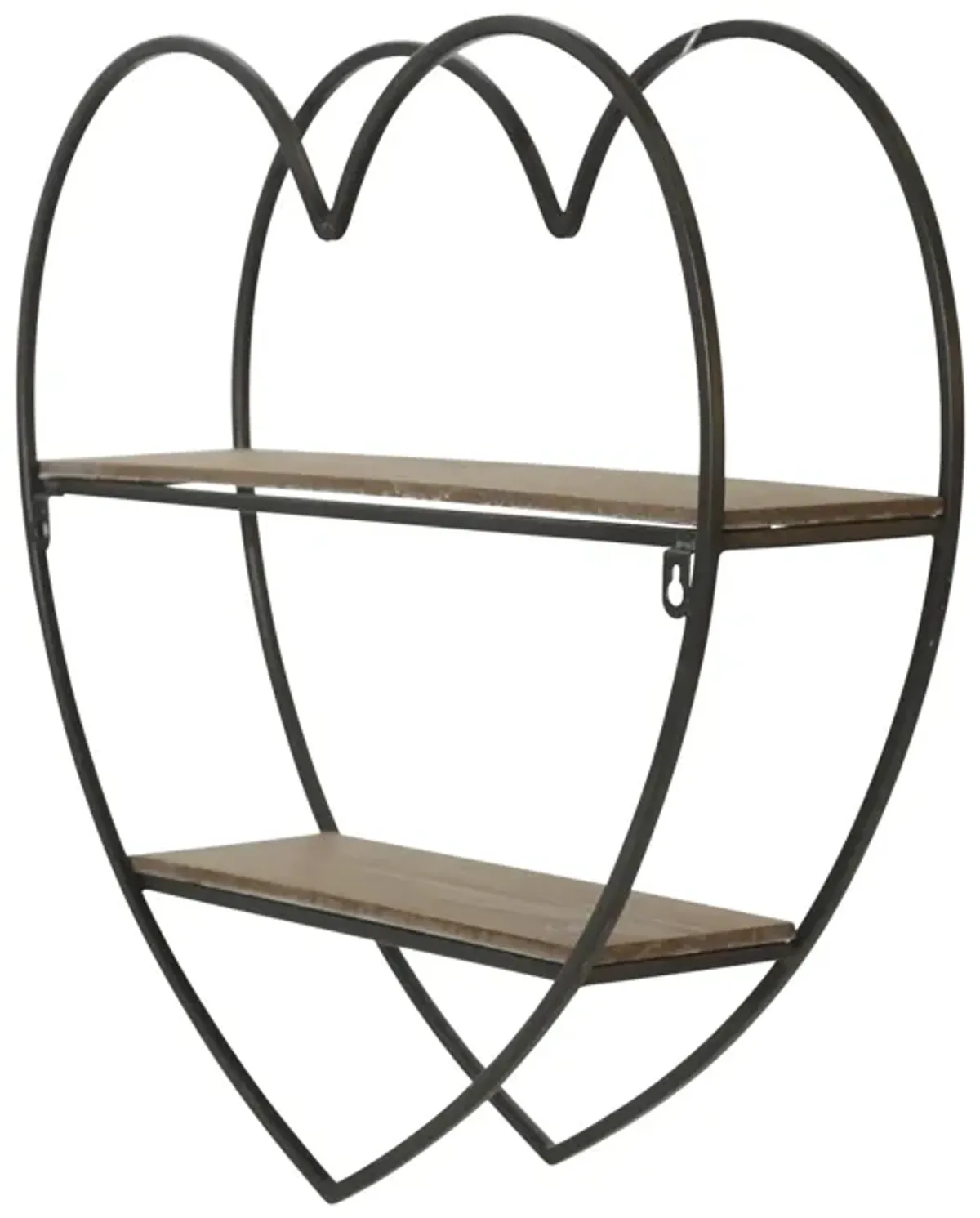 Metal/wood 2 Tier Heart Wall Shelf, Natural/black