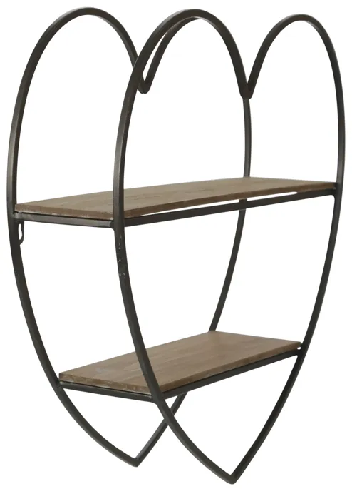 Metal/wood 2 Tier Heart Wall Shelf, Natural/black