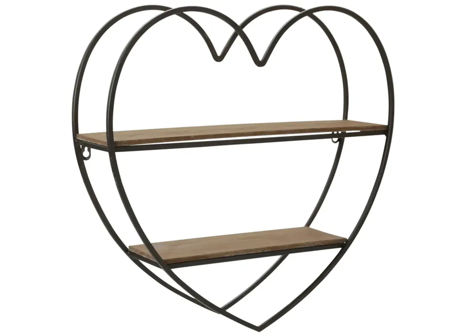 Metal/wood 2 Tier Heart Wall Shelf, Natural/black