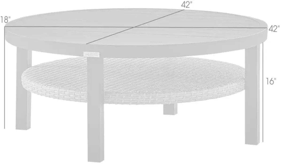 Aileen Outdoor Patio Round Coffee Table in Black Aluminum with Gray Wicker Shelf