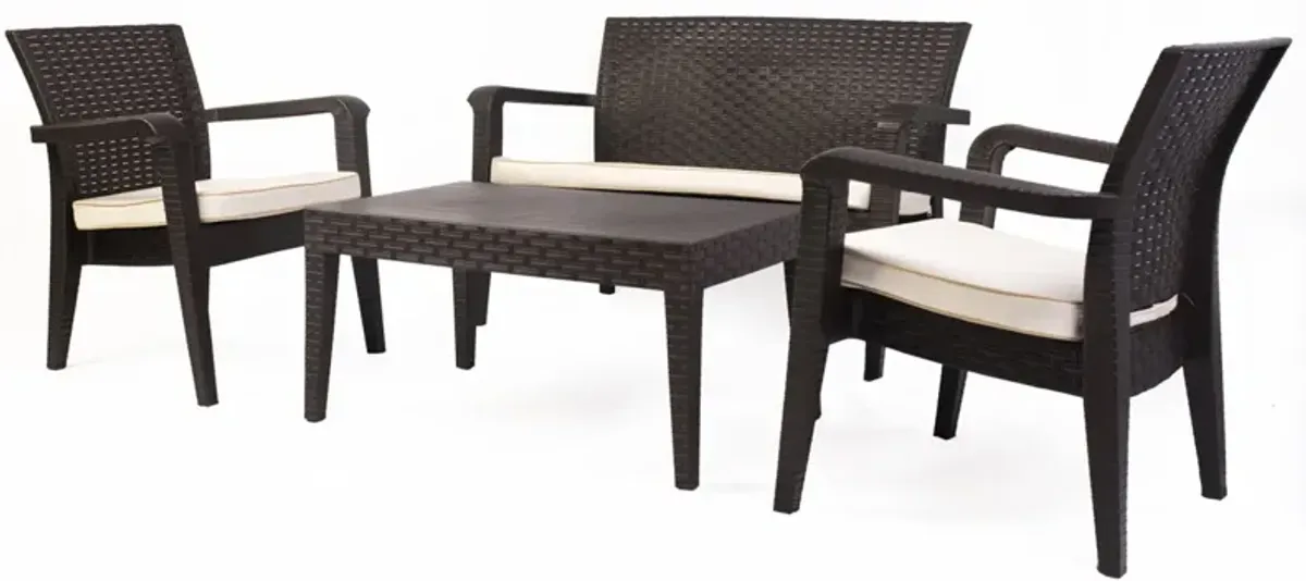 Alaska 4 Piece Seating Set with Cushions-Brown