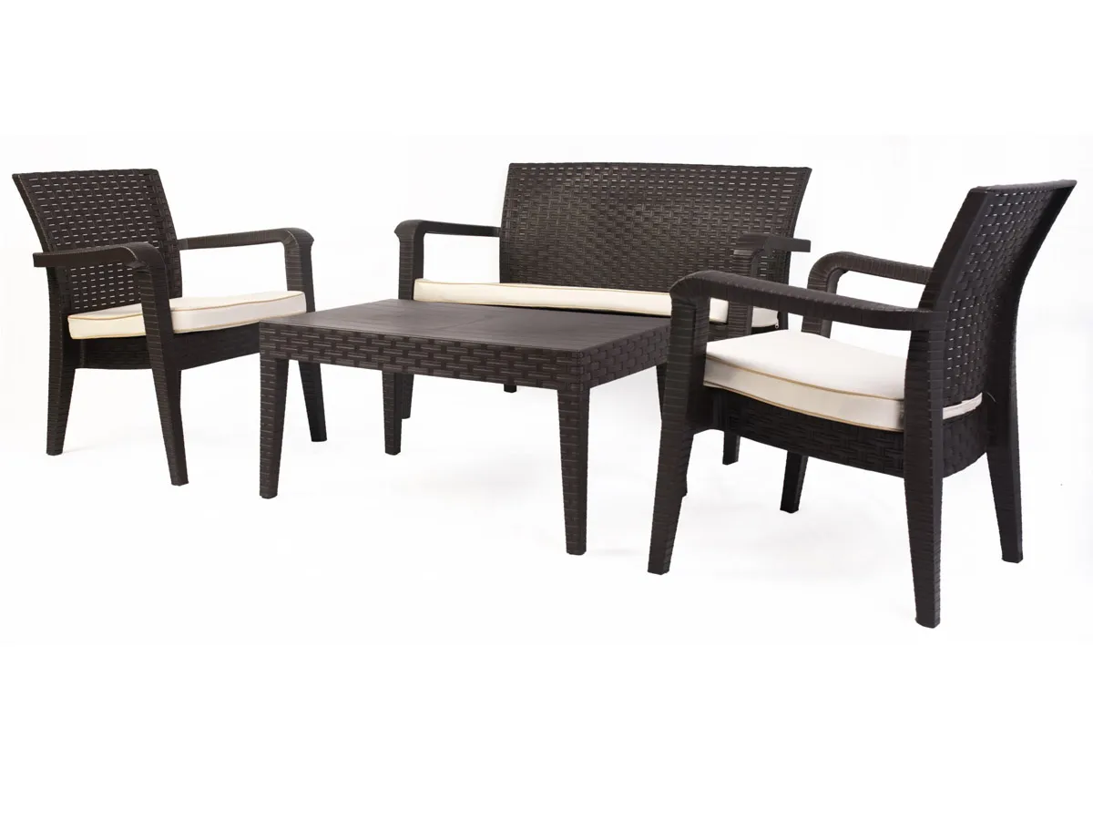 Alaska 4 Piece Seating Set with Cushions-Brown