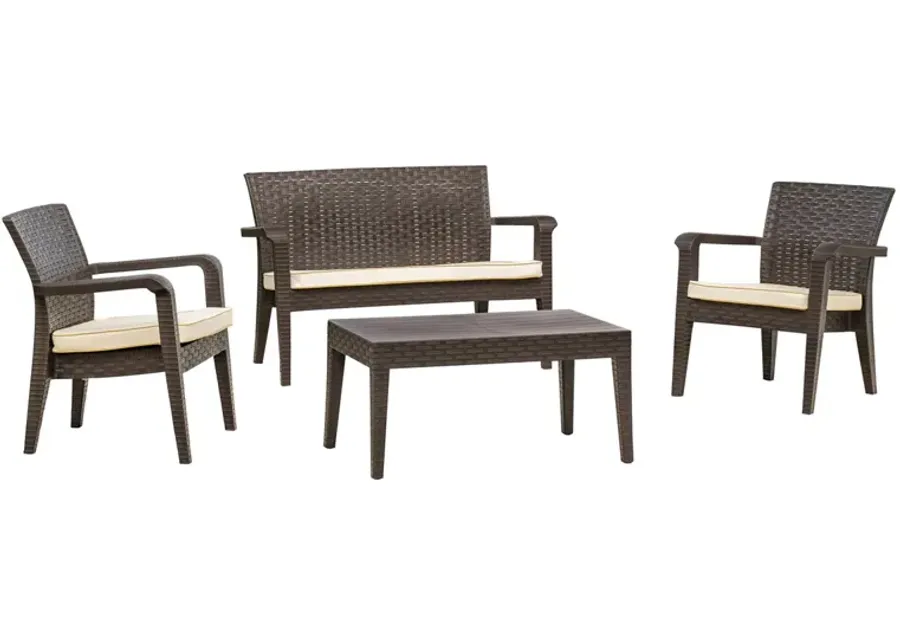 Alaska 4 Piece Seating Set with Cushions-Brown