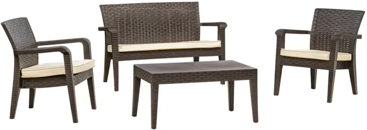 Alaska 4 Piece Seating Set with Cushions-Brown