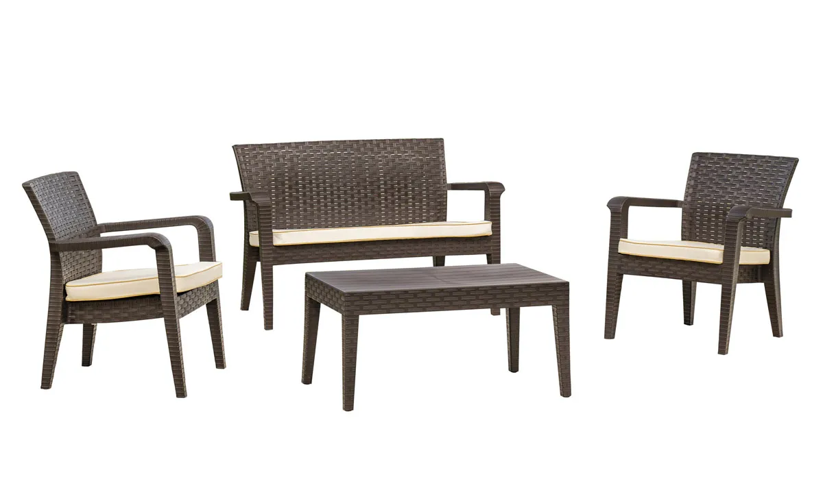 Alaska 4 Piece Seating Set with Cushions-Brown