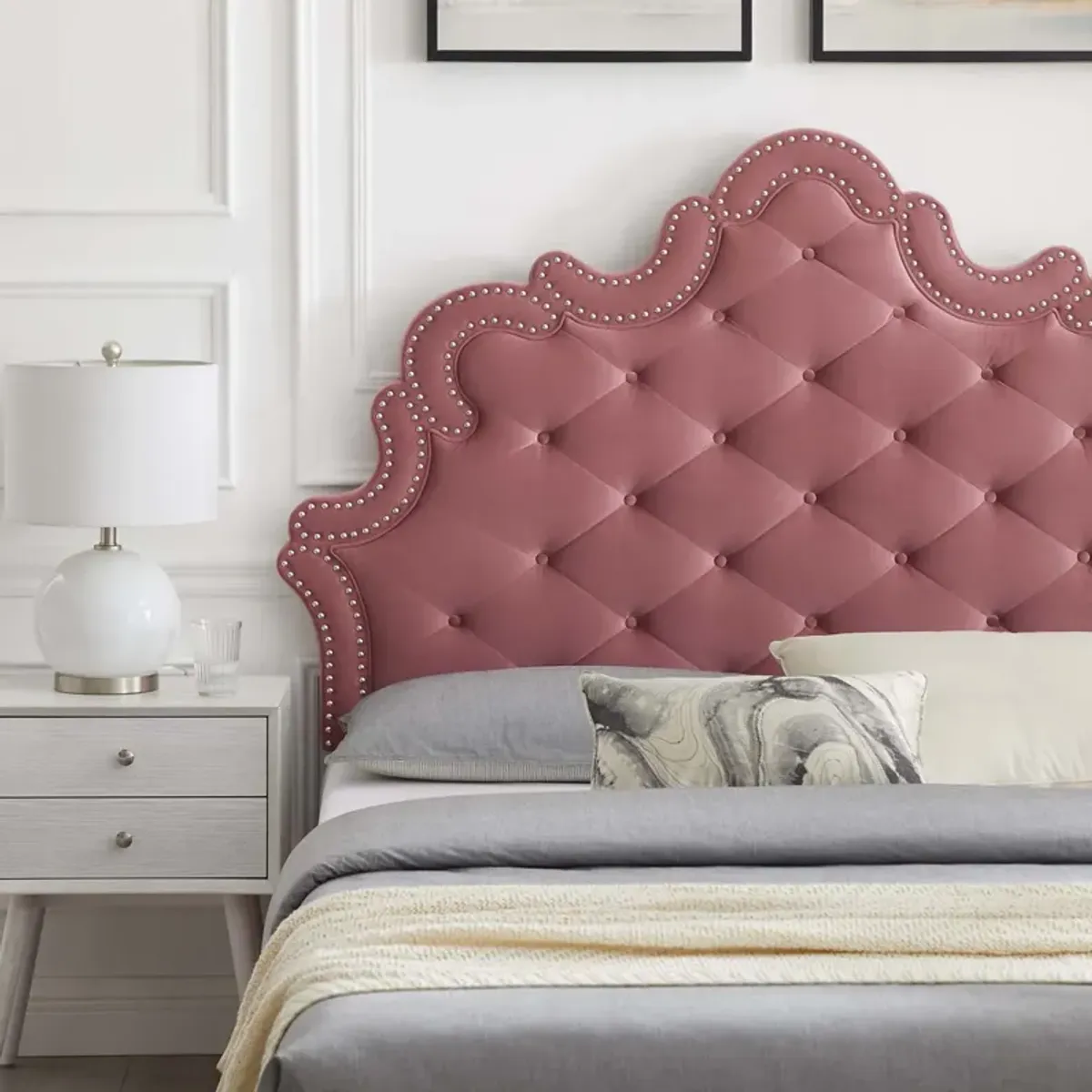 Sasha Button-Tufted Performance Velvet King Bed