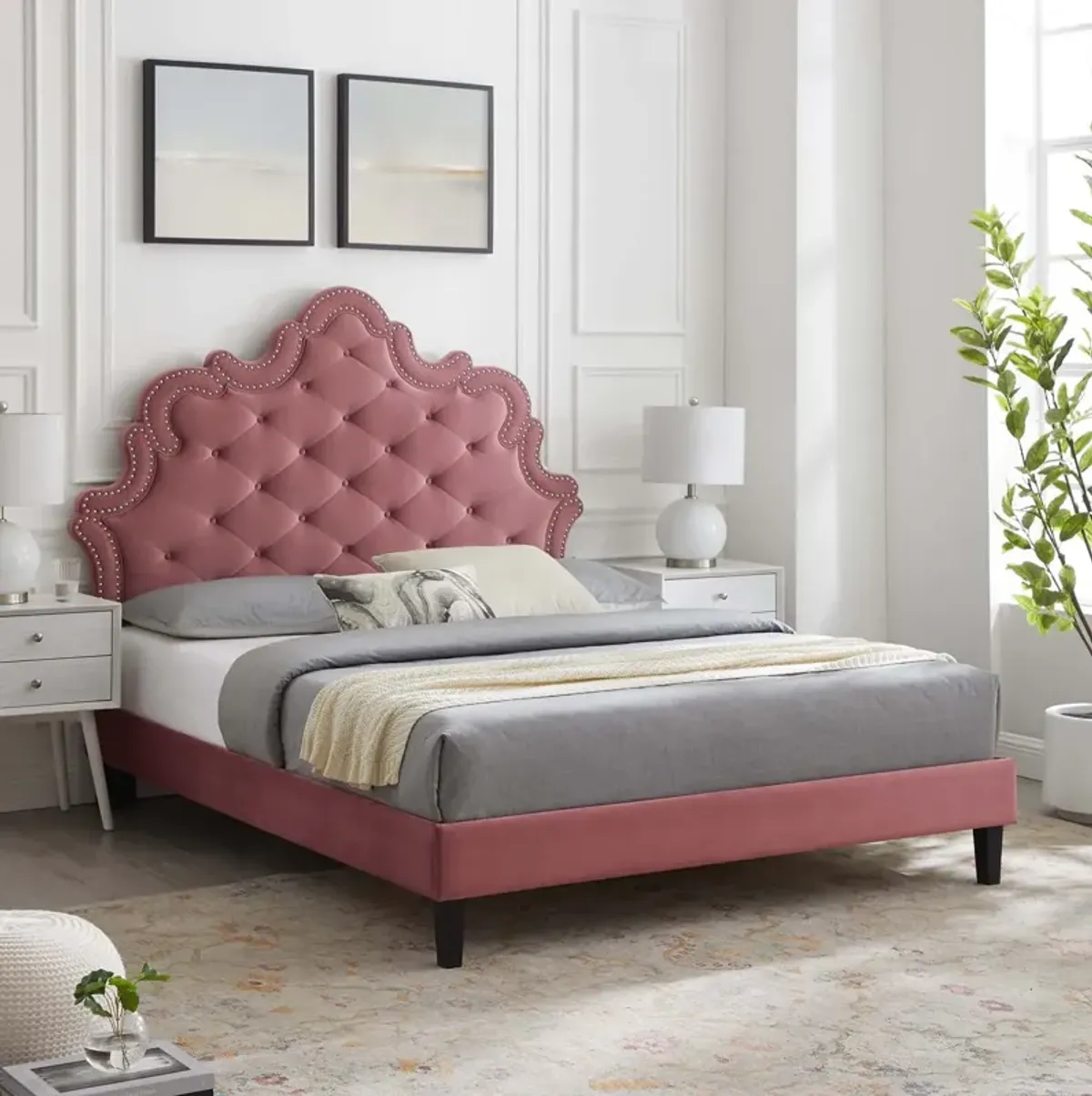 Sasha Button-Tufted Performance Velvet King Bed