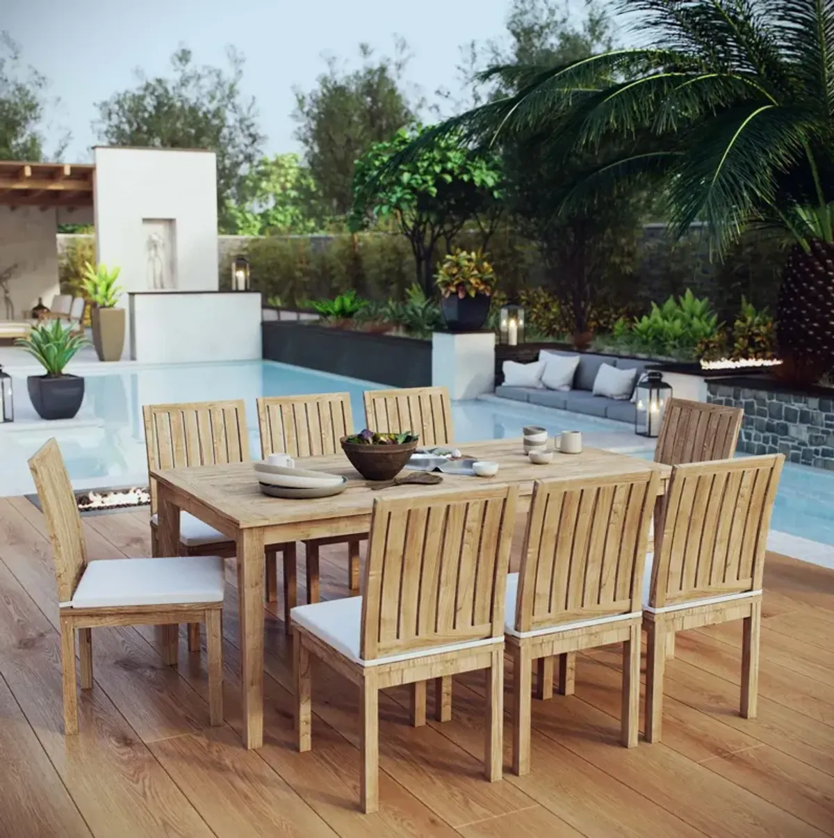 Marina 9 Piece Outdoor Patio Teak Dining Set