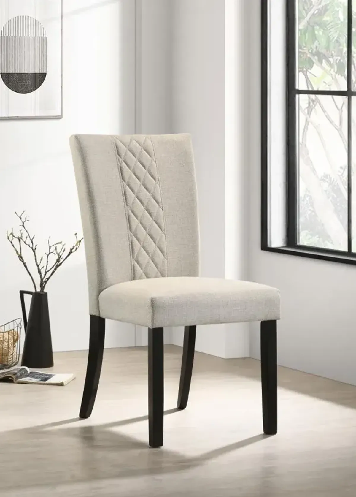 Malia Upholstered Solid Back Dining Side Chair Beige and Black (Set of 2)