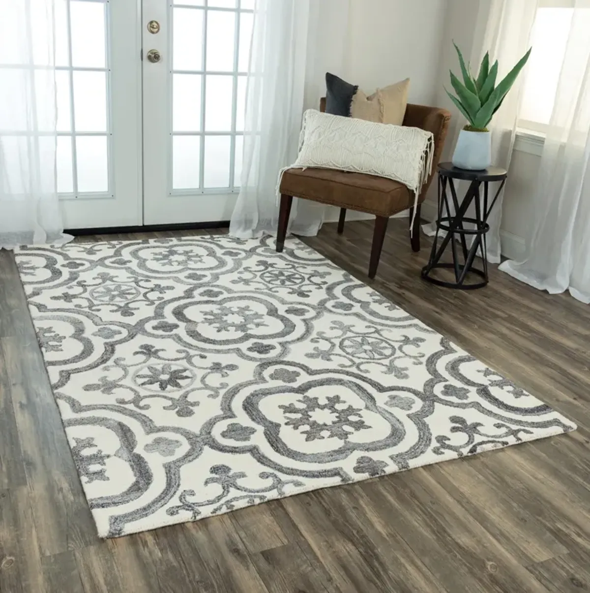 Matrix Gray Scroll Wool/Recycled Polyester 8'6" x 11'6" Rectangle Rug