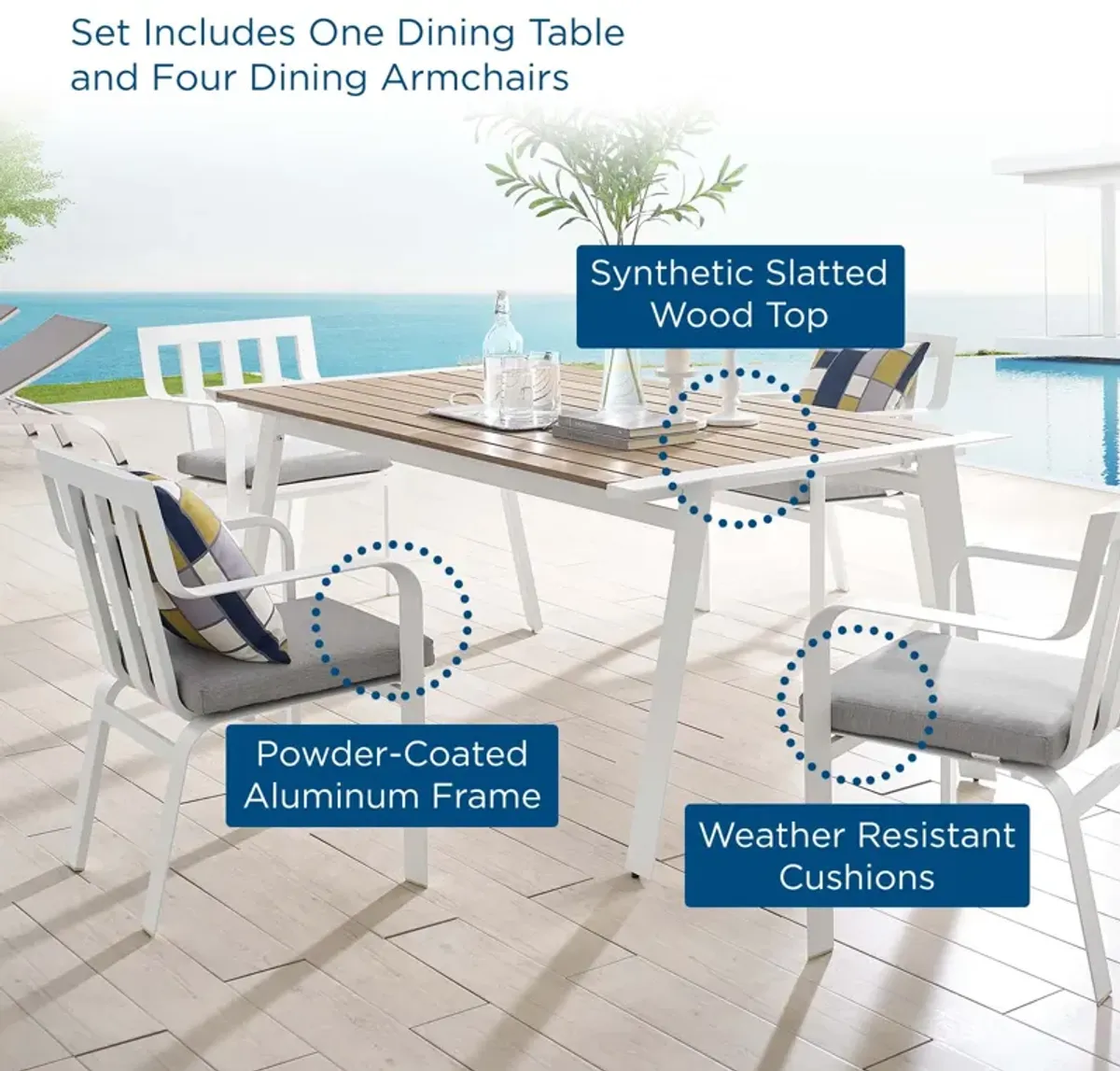 Baxley 5 Piece Outdoor Patio Aluminum Dining Set