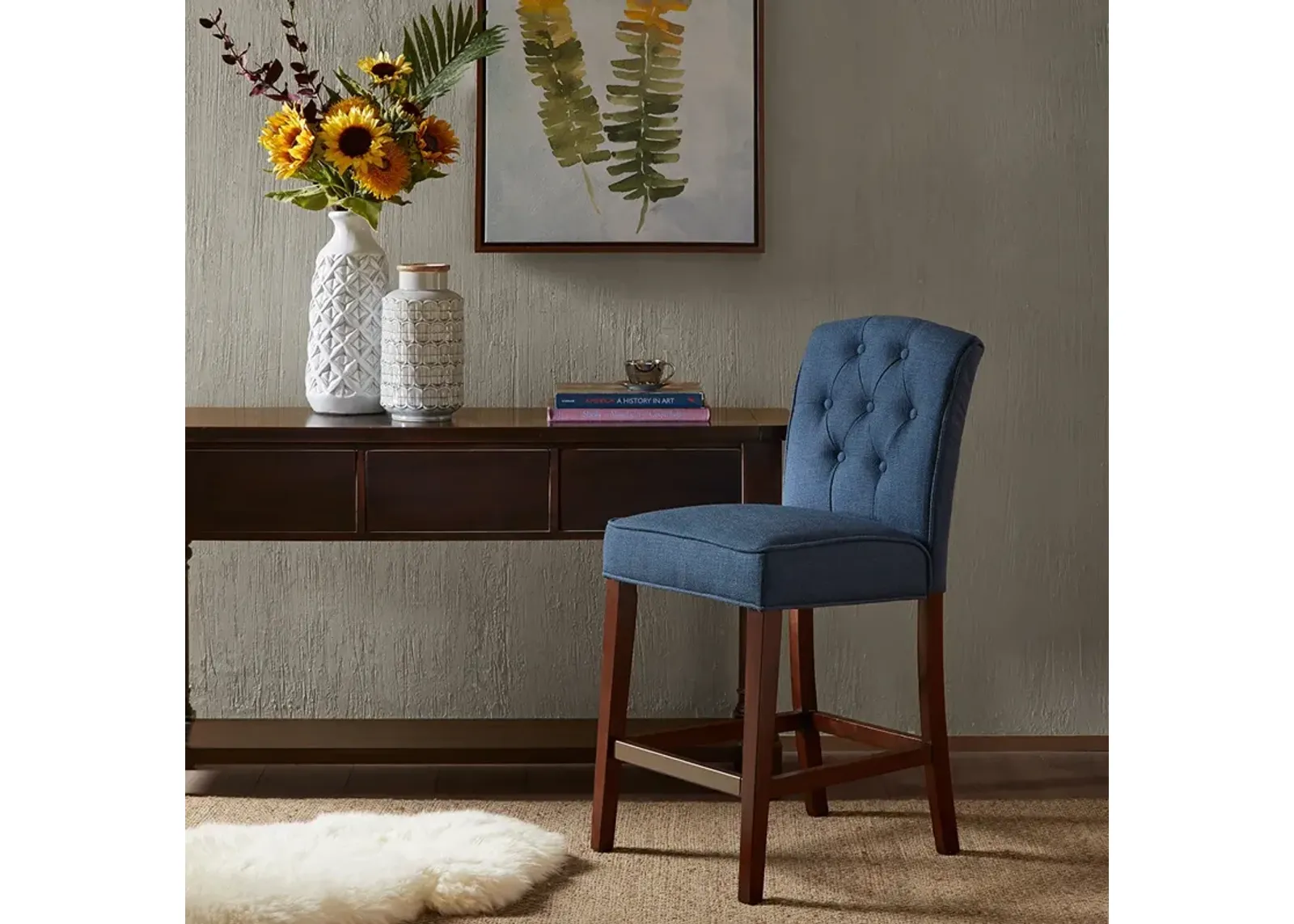 Madison Park Marian Navy Tufted Counter Stool