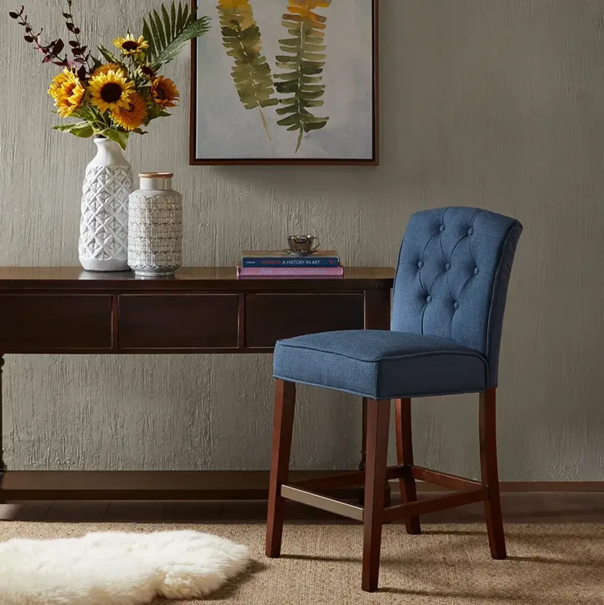 Madison Park Marian Navy Tufted Counter Stool