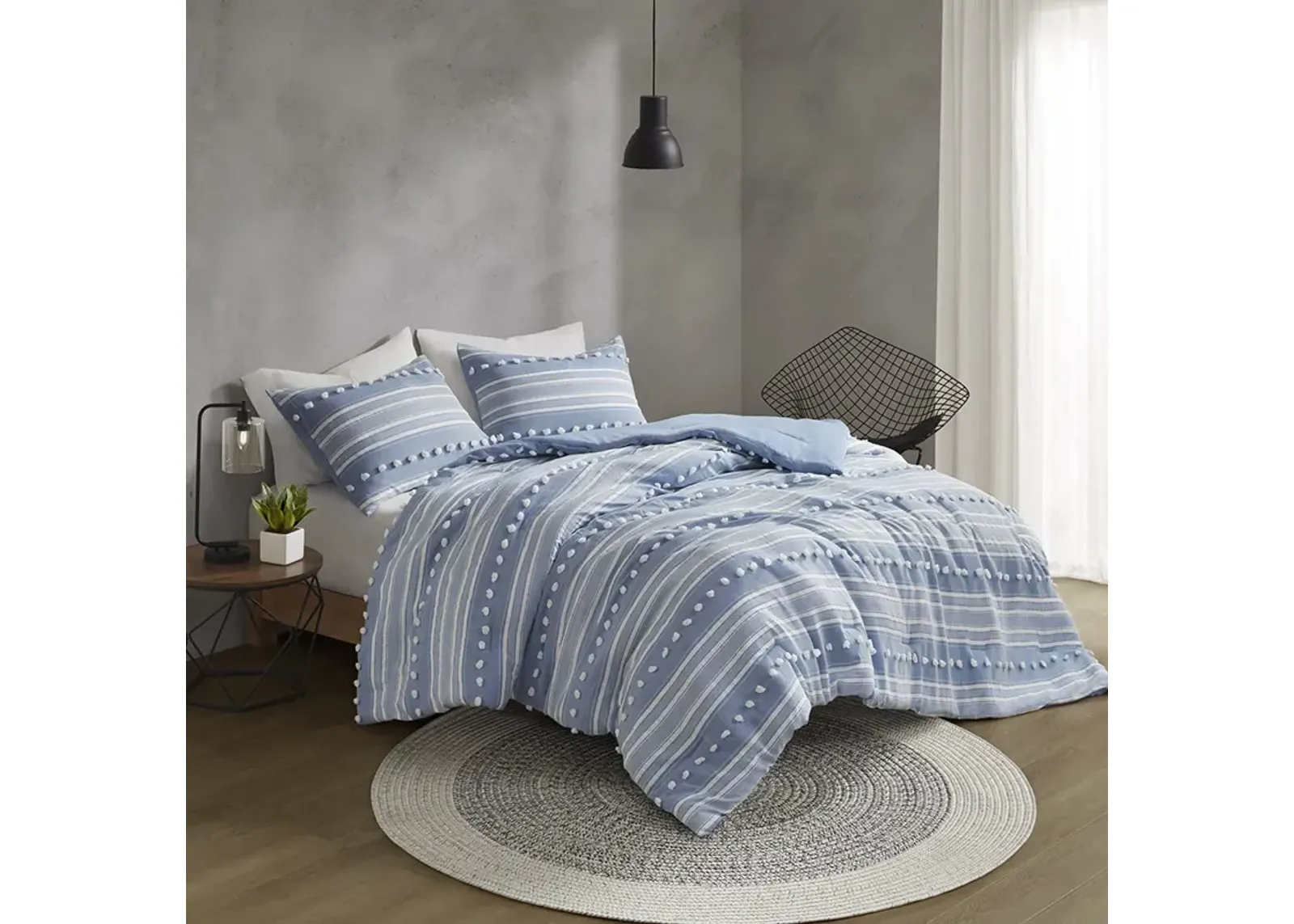 Rowan Striped Clipped Jacquard Duvet Cover Set