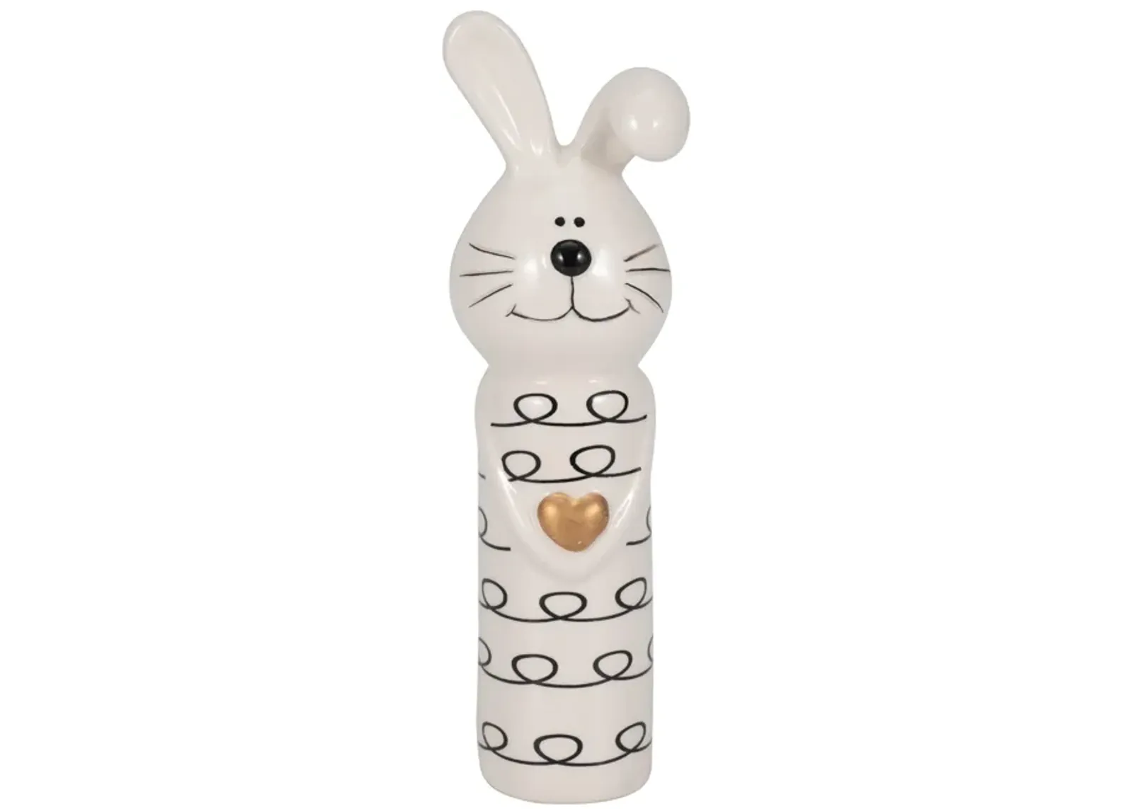 7" Squiggly Bunny With Gold Heart, White/black