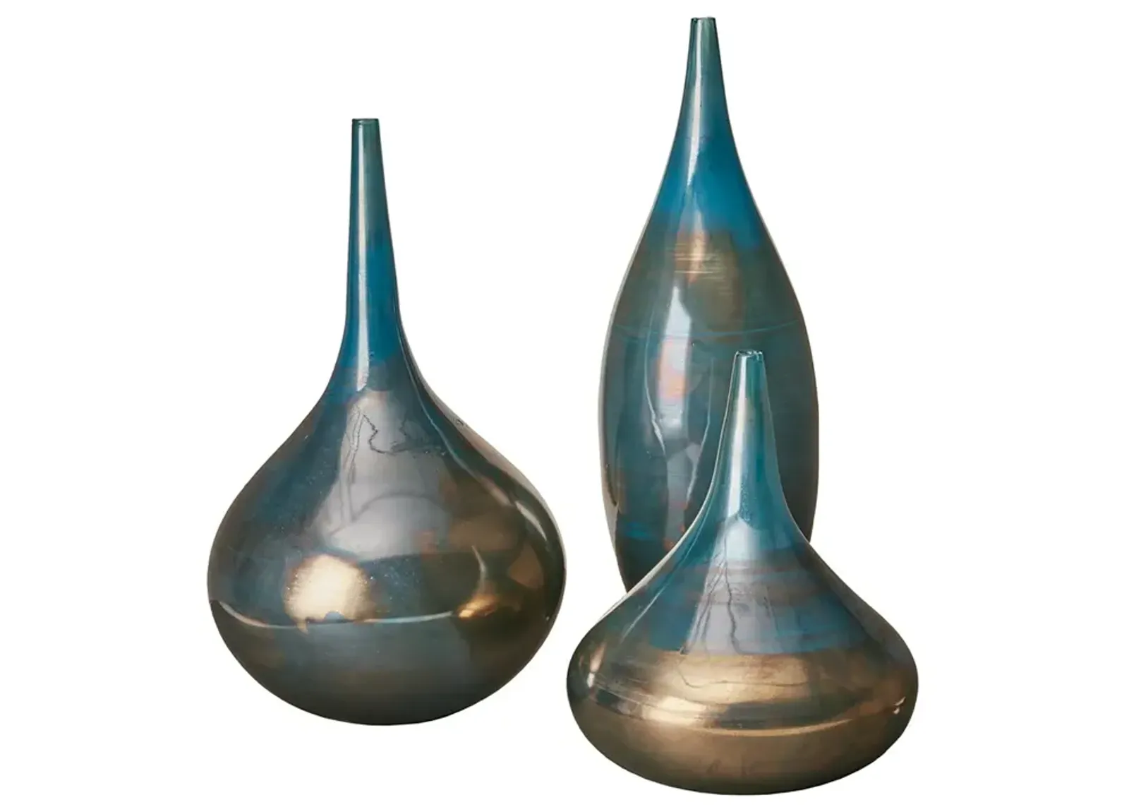 Madison Park Signature Lucia Blue Metal Blue and Bronze Decorative Glass Vases 3-piece set