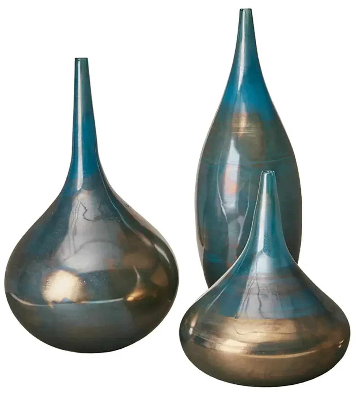 Madison Park Signature Lucia Blue Metal Blue and Bronze Decorative Glass Vases 3-piece set