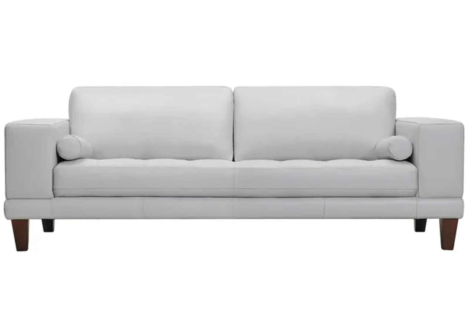 Wynne Contemporary Sofa in Genuine Dove Gray Leather with Brown Wood Legs