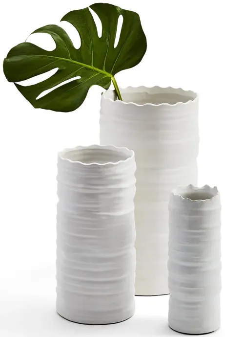 S/3 Wht Organic Cylinder Vase