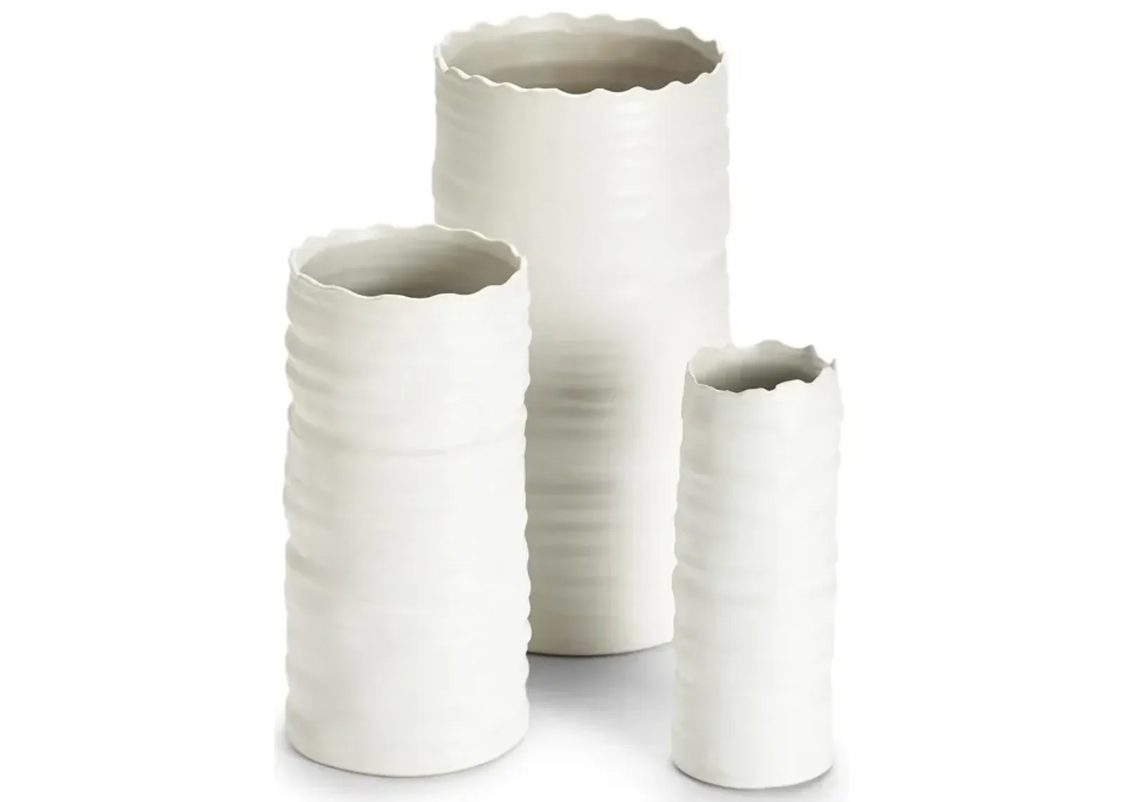 S/3 Wht Organic Cylinder Vase