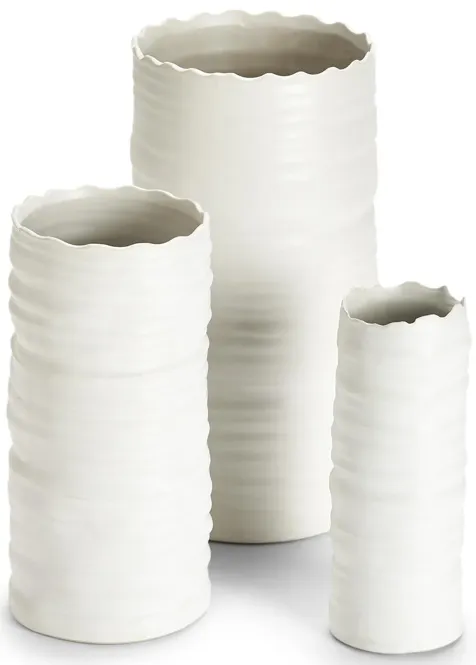 S/3 Wht Organic Cylinder Vase