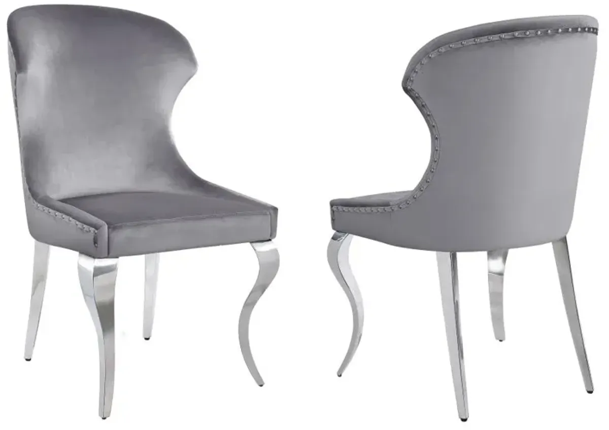 Cheyanne Upholstered Wingback Side Chair with Nailhead Trim Chrome and Grey (Set of 2)