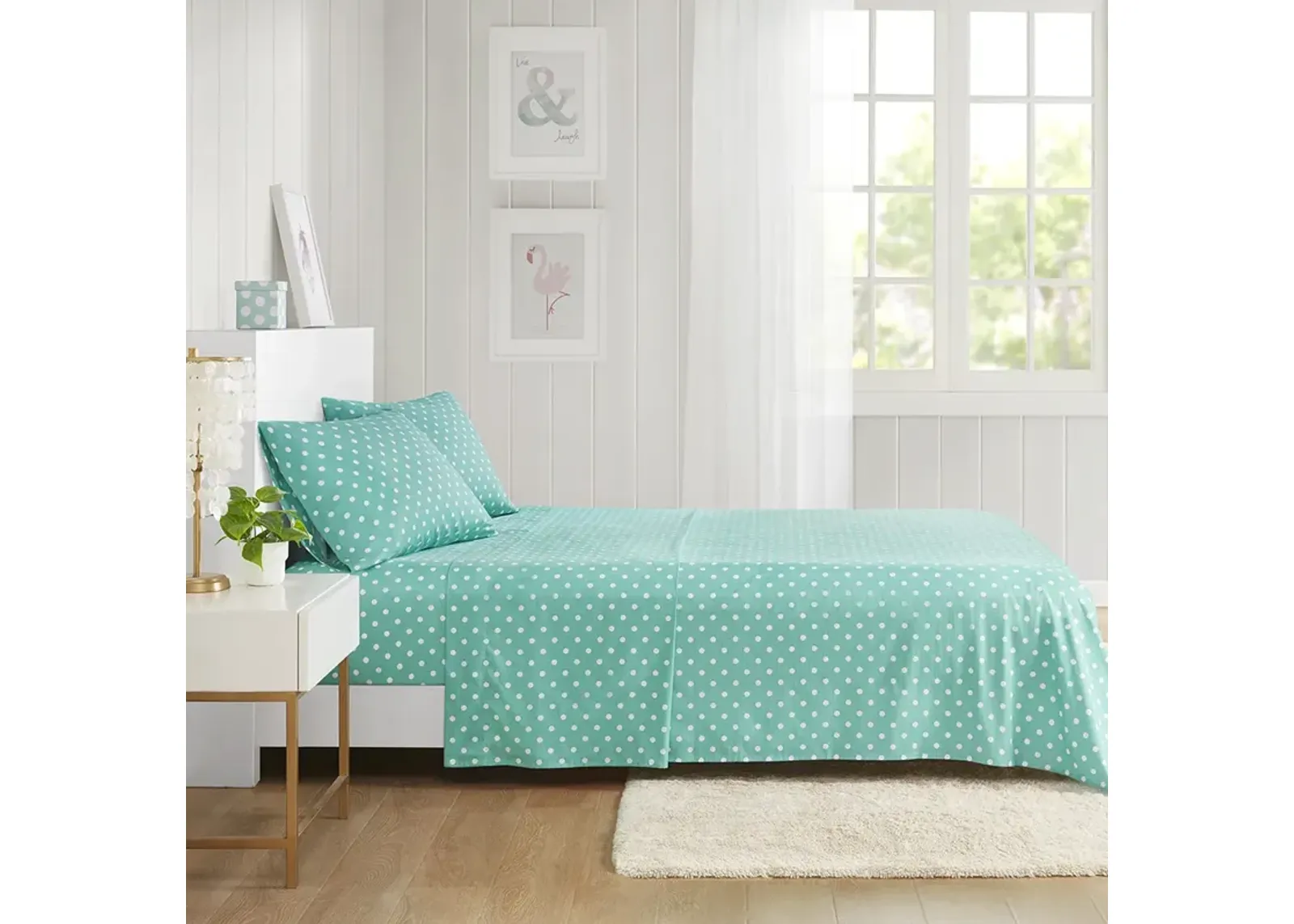 Mi Zone Polka Dot Seafoam Printed 100% Cotton Sheet Set