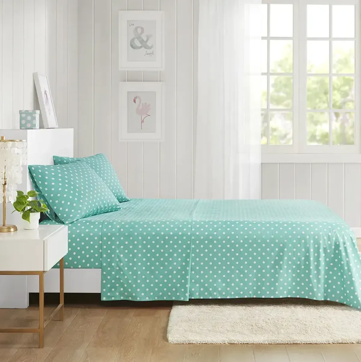 Mi Zone Polka Dot Seafoam Printed 100% Cotton Sheet Set